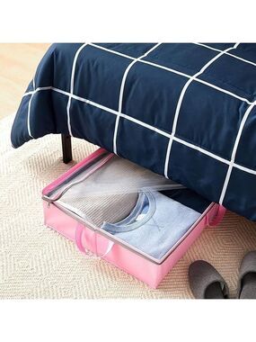 Fabric Underbed Storage Bag Organizer with Handles - Pink